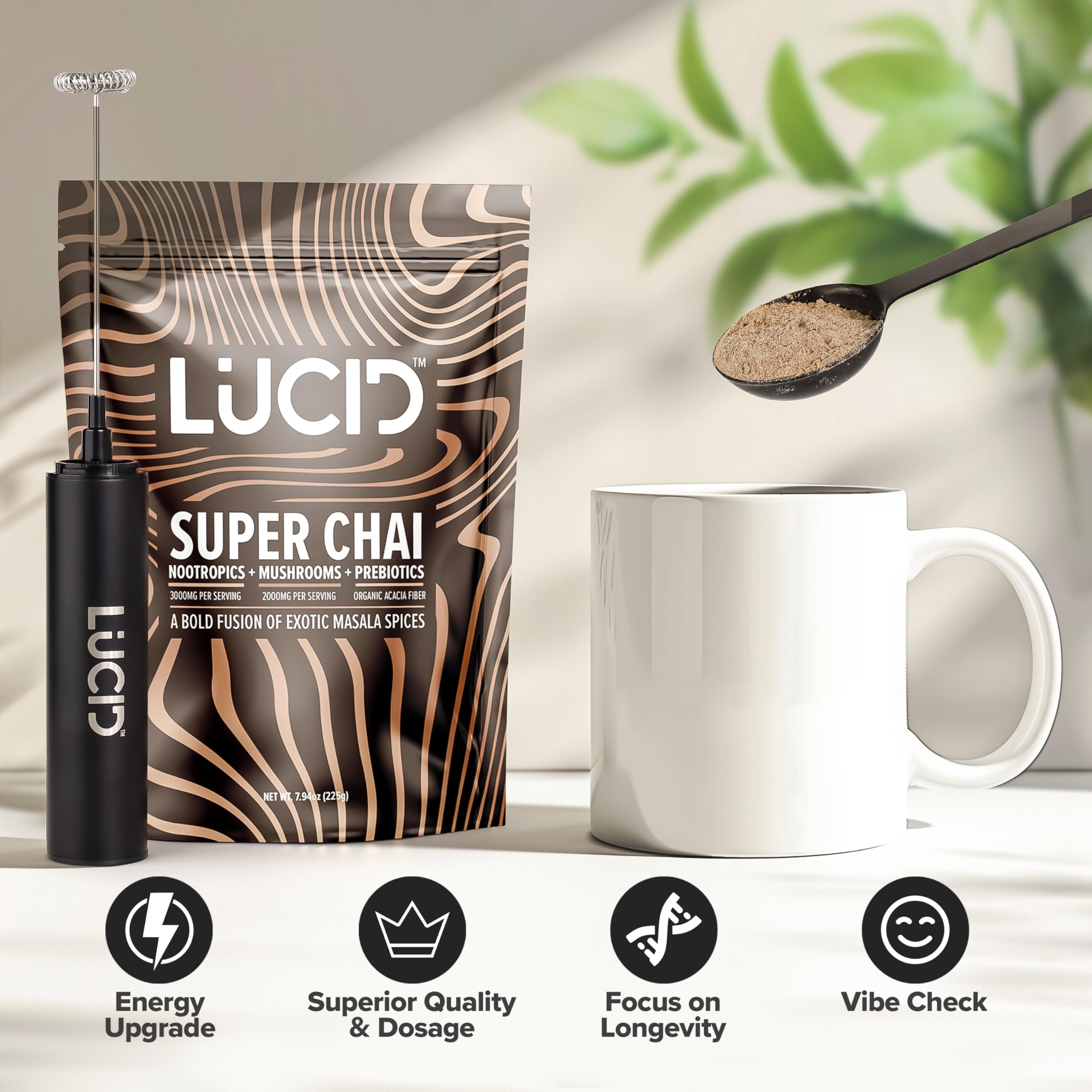 Lucid Superfood Mushroom Chai L-theanine calm morning