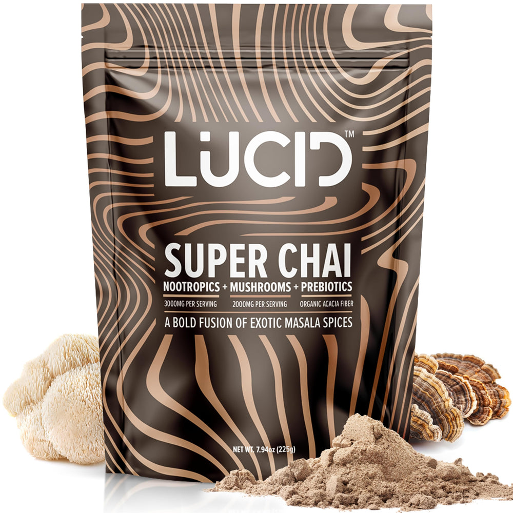 Lucid Superfood Mushroom Chai with Lion's Mane brew for daily focus
