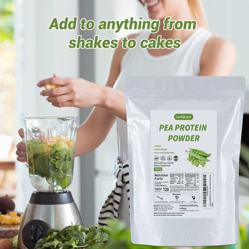 Luckycare unflavored pea protein powder mixes easily into smoothies