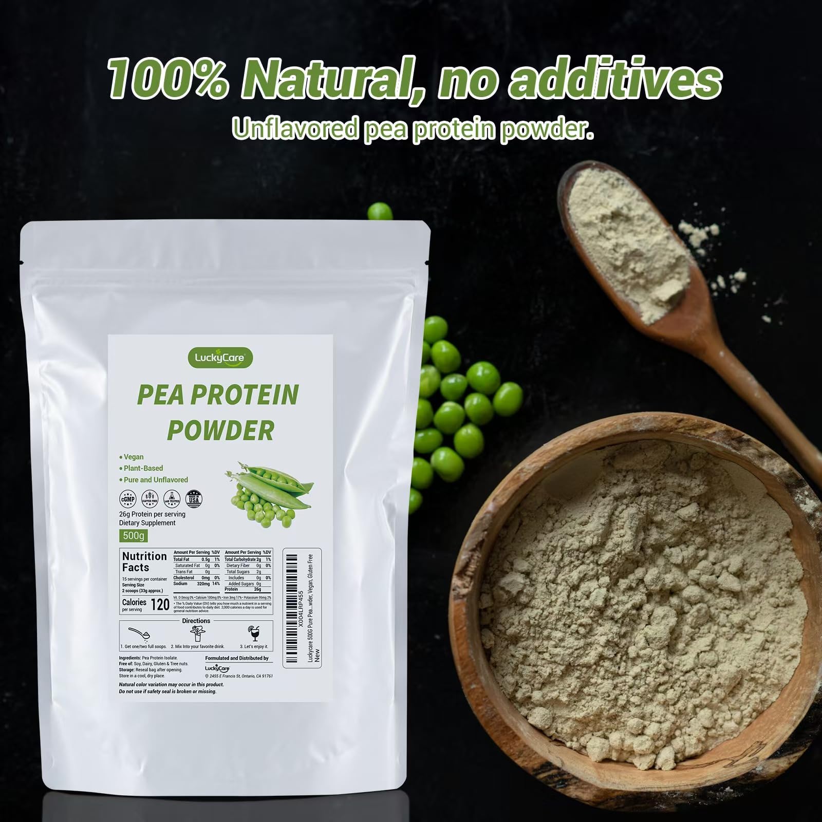 Luckycare yellow peas origin visual with high-quality pea protein isolate