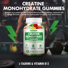 LUCKCHAN Creatine Monohydrate Gummies open packet highlighting grab-and-go nutrition.