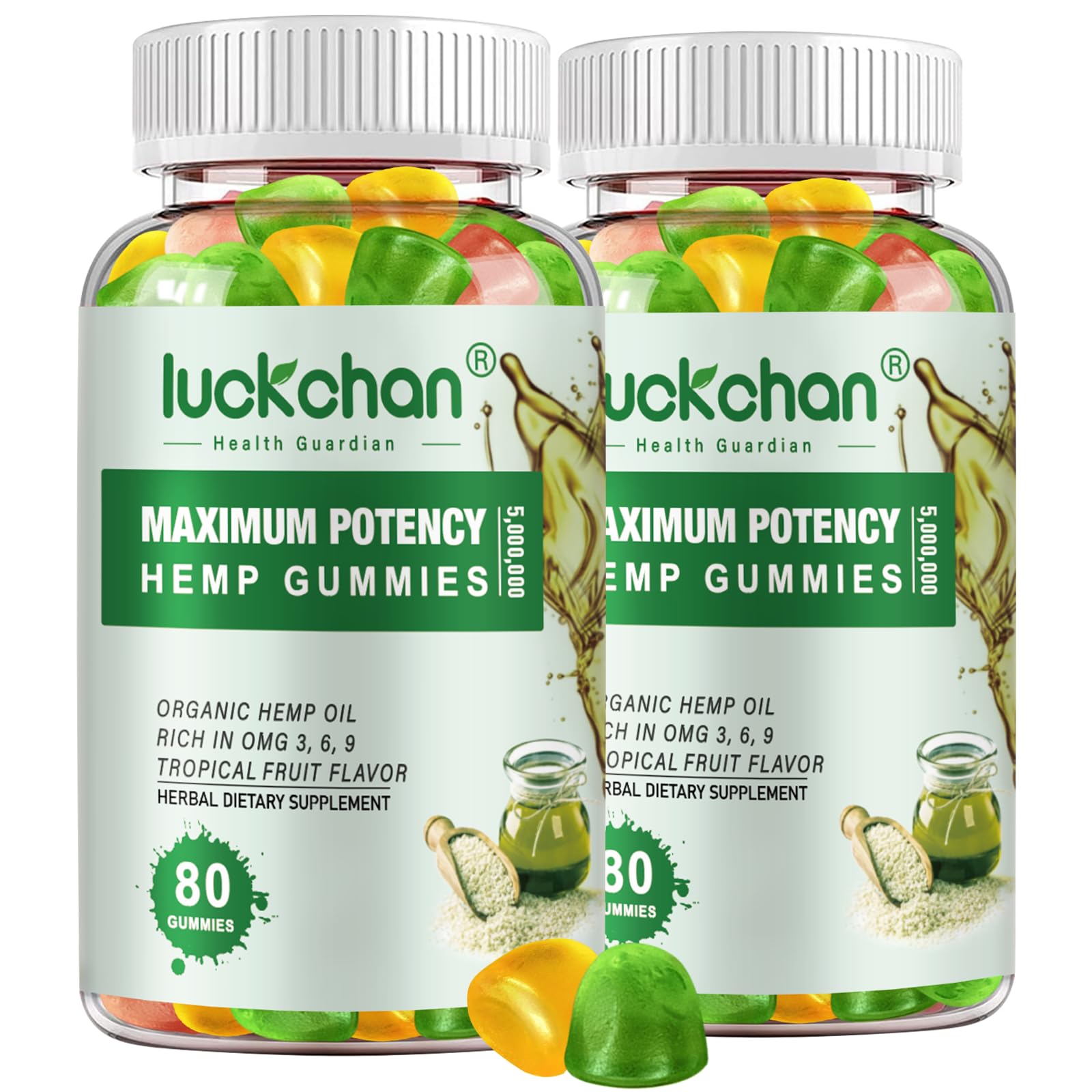 LUCKCHAN hemp gummies 2-pack box front for relaxed evenings.