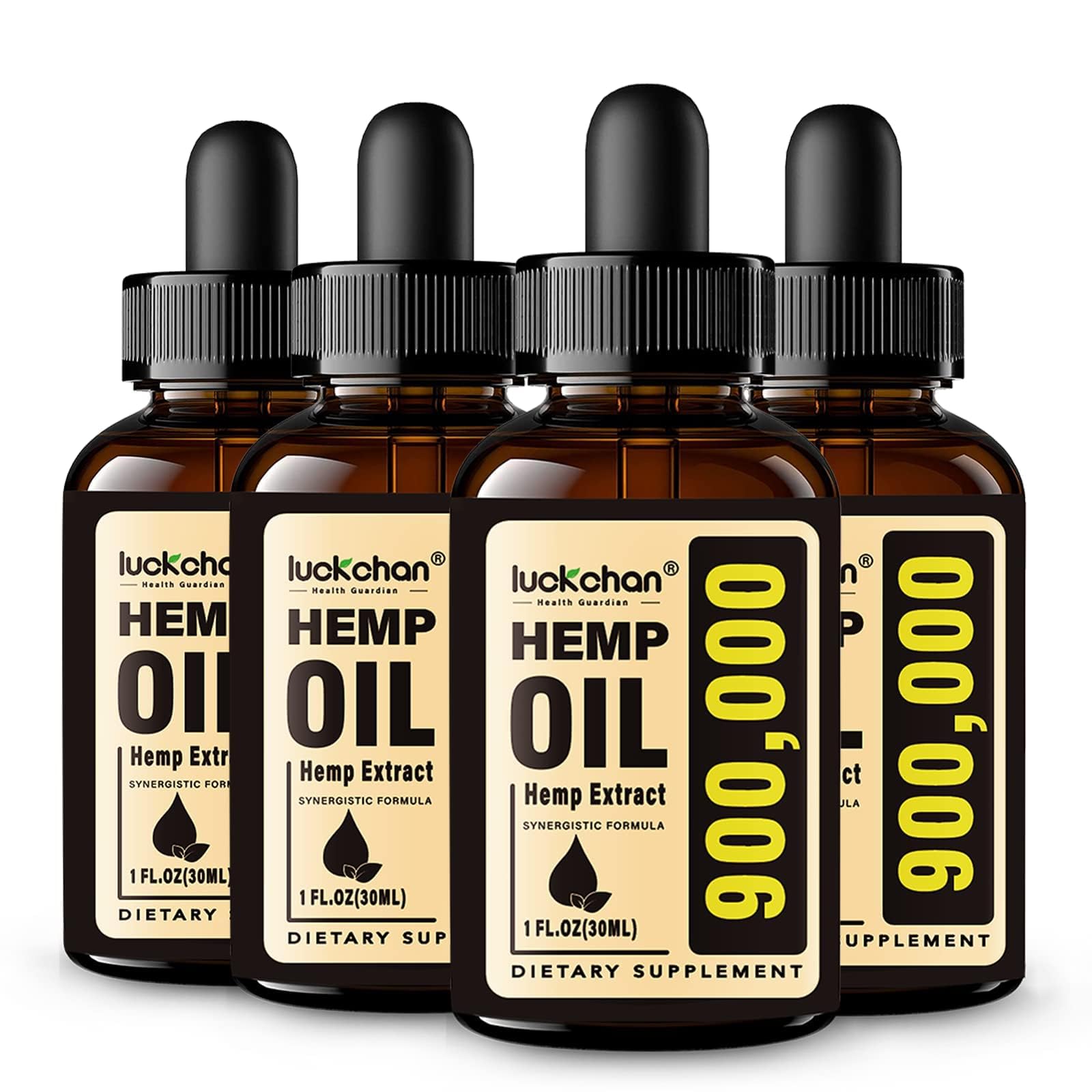 LUCKCHAN hemp oil bottle front with premium packaging for daily relaxation.