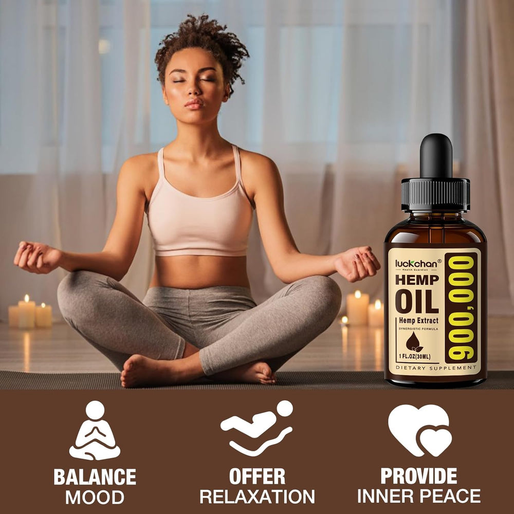 LUCKCHAN hemp oil dropper poised for measured servings in a calming routine.