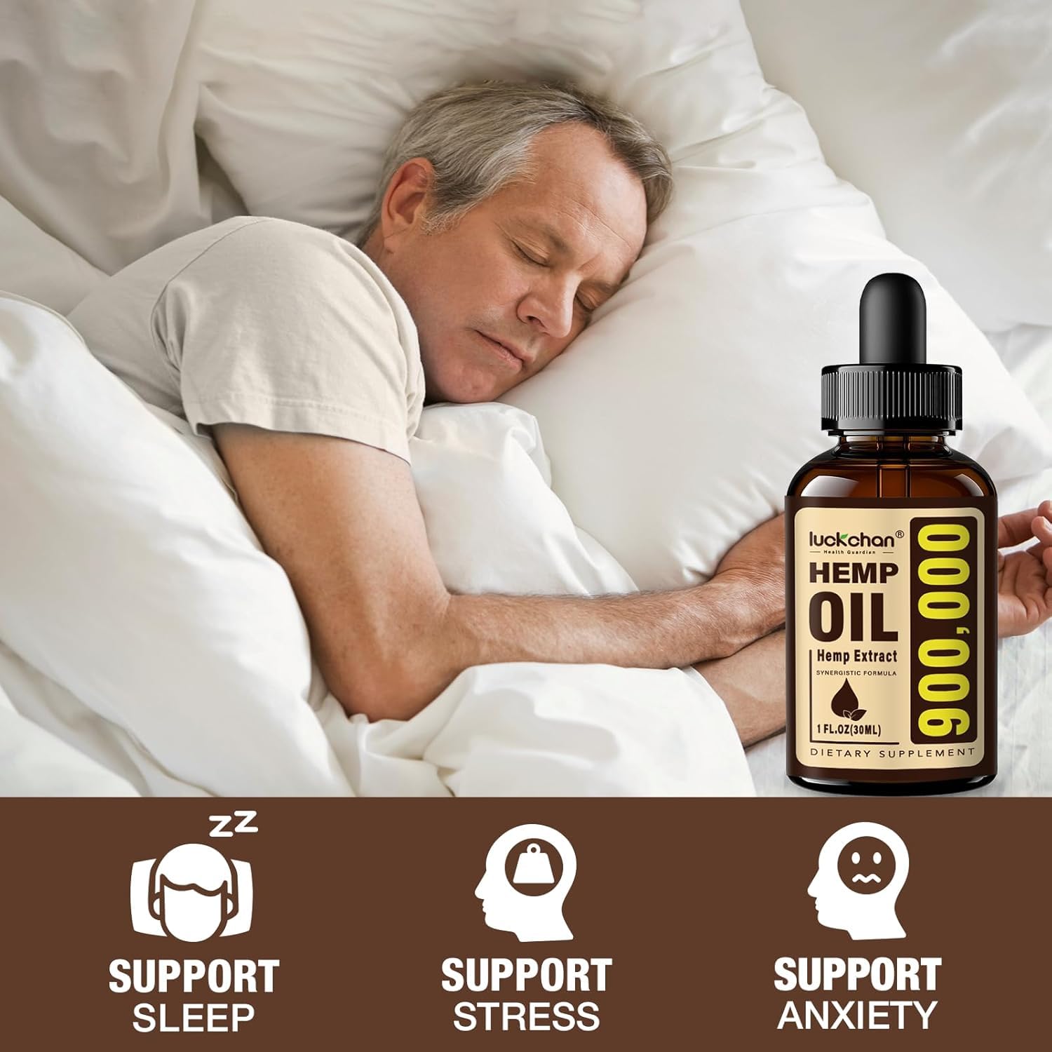 LUCKCHAN hemp oil pouring drops enable easy dosing for calm evenings.