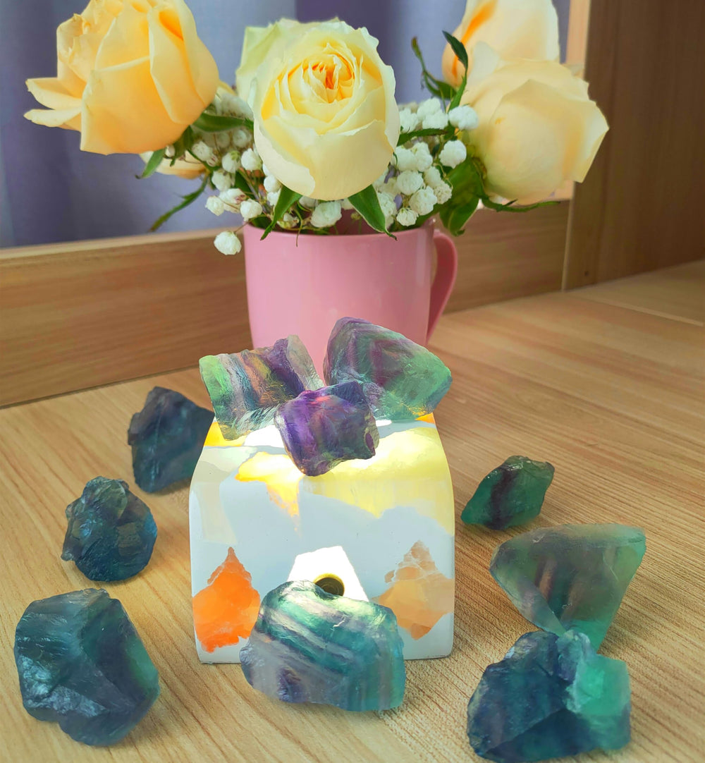 Luckeeper 1 lb rainbow fluorite stones ready to sort, cleanse, and use.