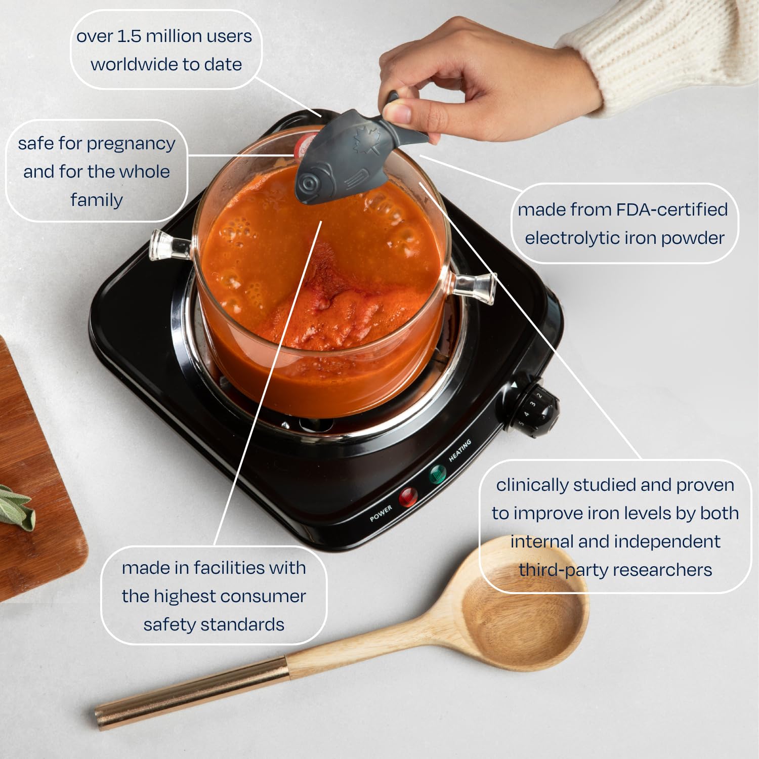 Lucky Iron Fish in soup and stews enhances flavor-safe iron supplementation