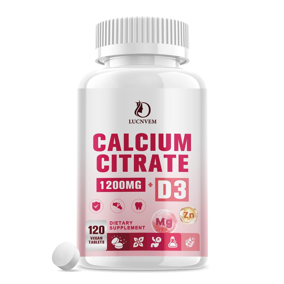 LUCNVEM Calcium Citrate 1200 mg bottle with compact tablets for easy daily use