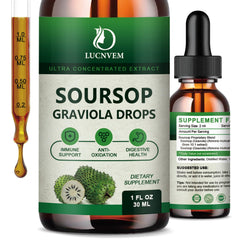 LUCNVEM Soursop Drops bottle showing convenient daily immune support.