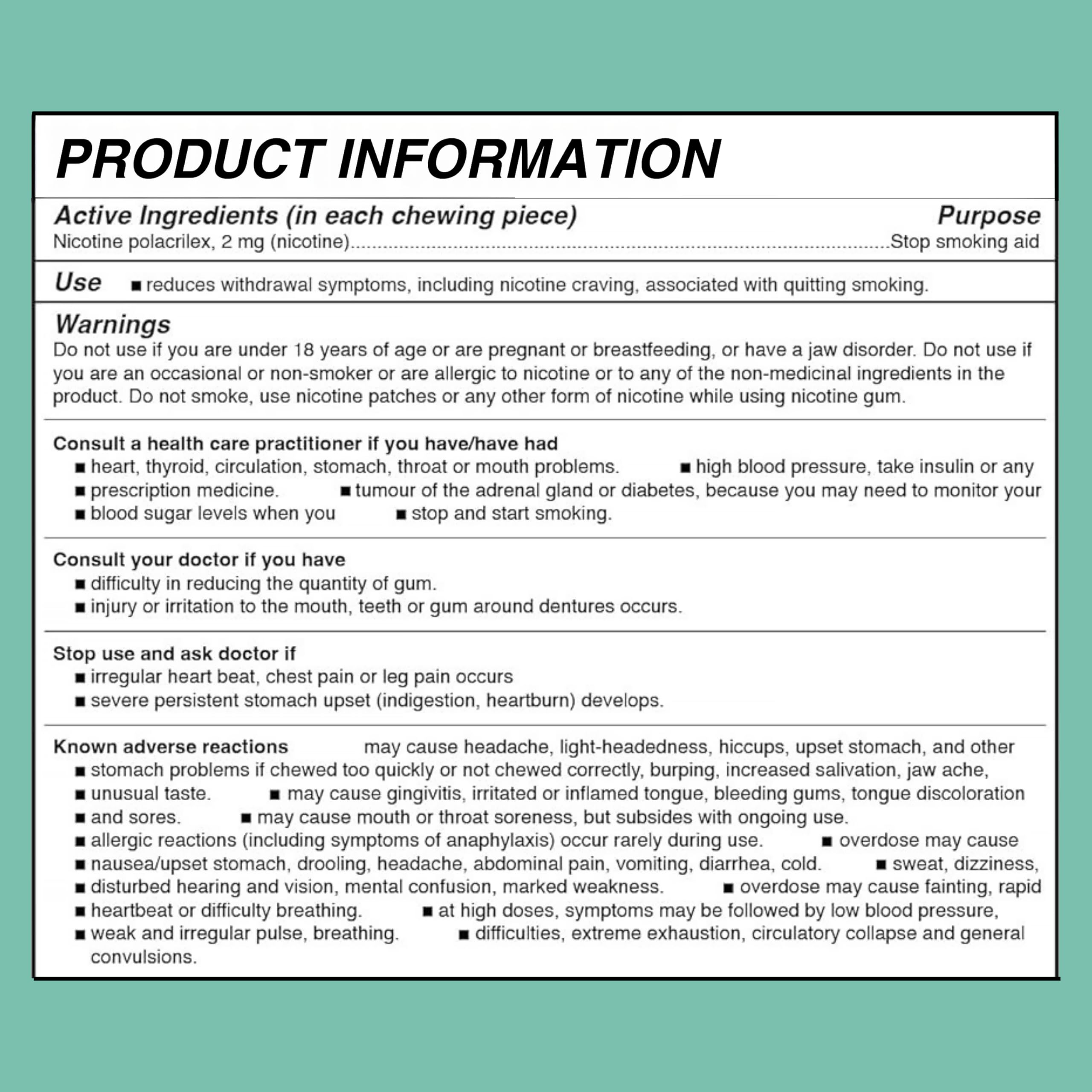 LUCY mint gum label notes NPN and usage guidance