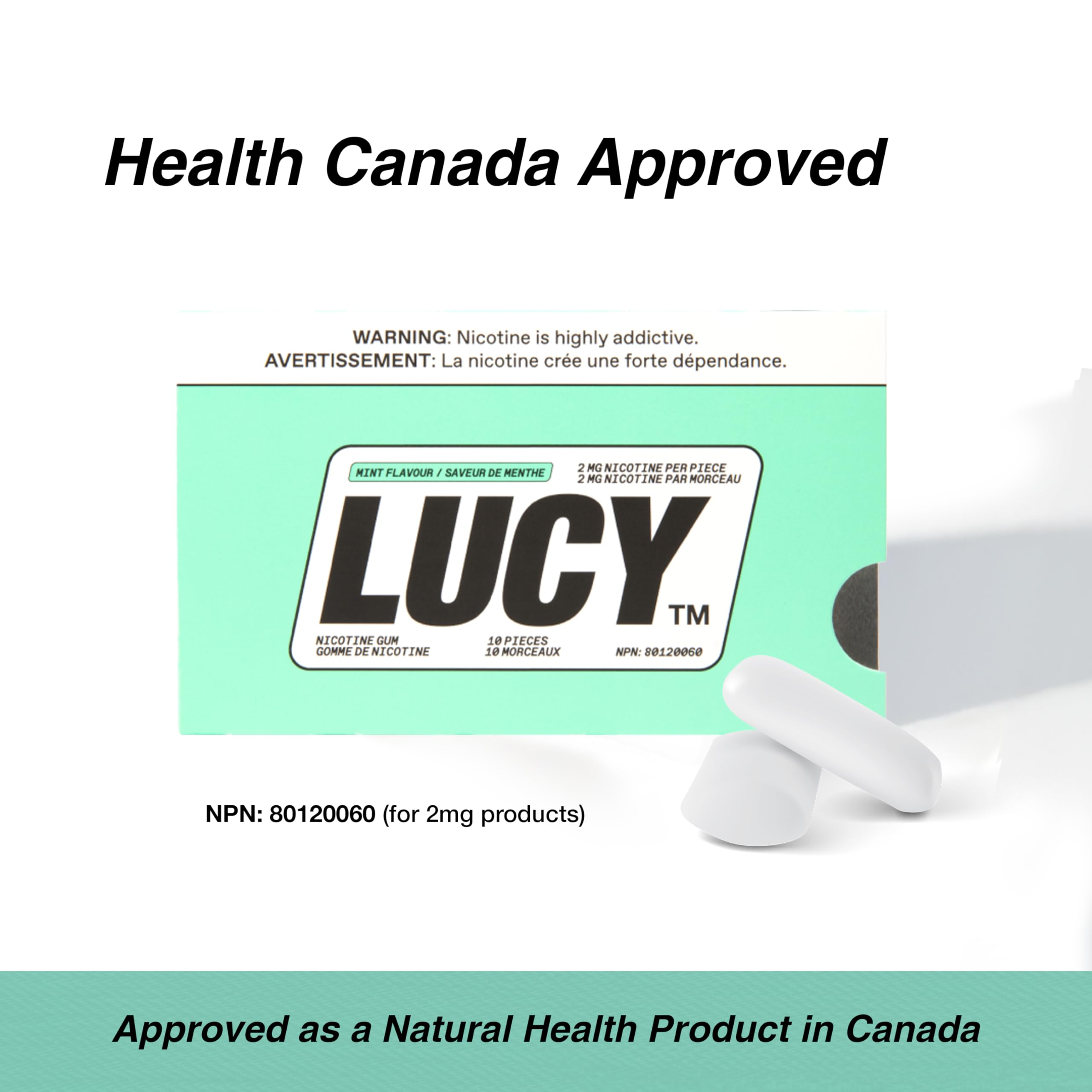 LUCY 2mg mint gum packaging showcased for routine use