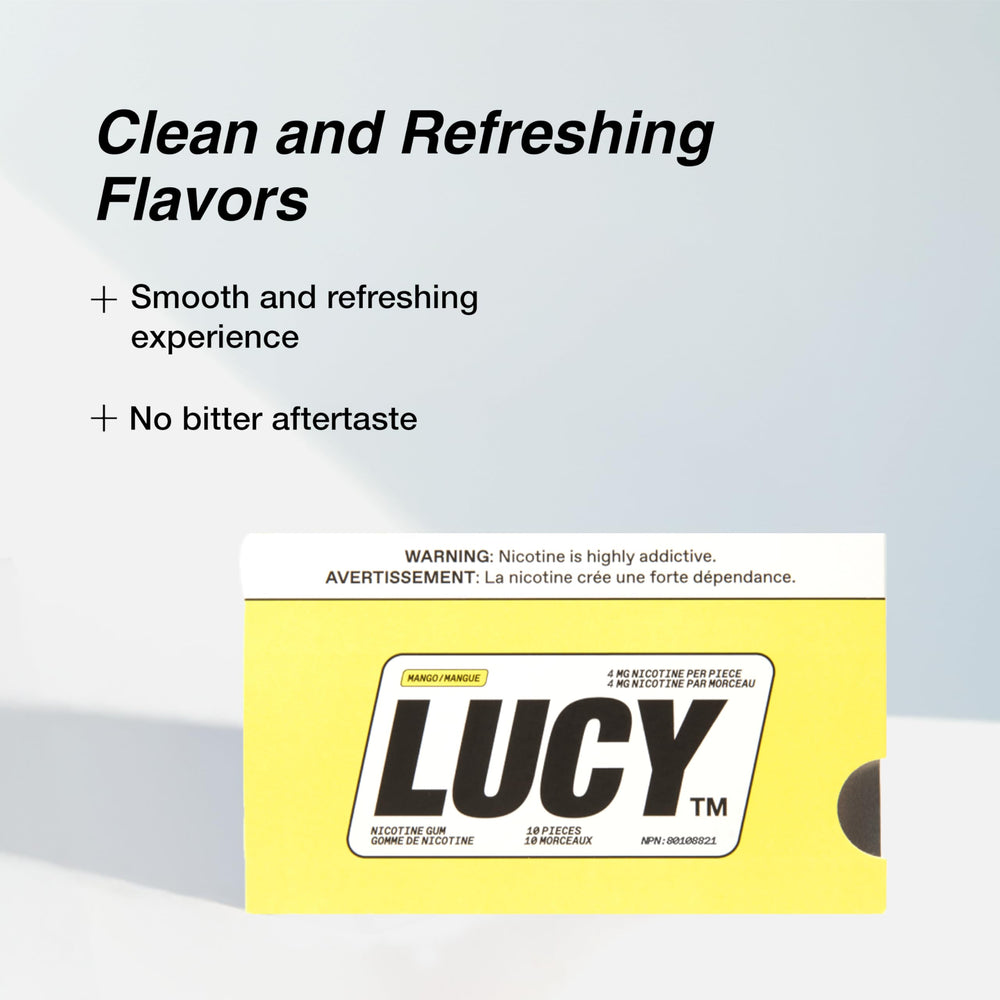 Lucy nicotine gum 4mg mango gum pieces ready for use during cravings
