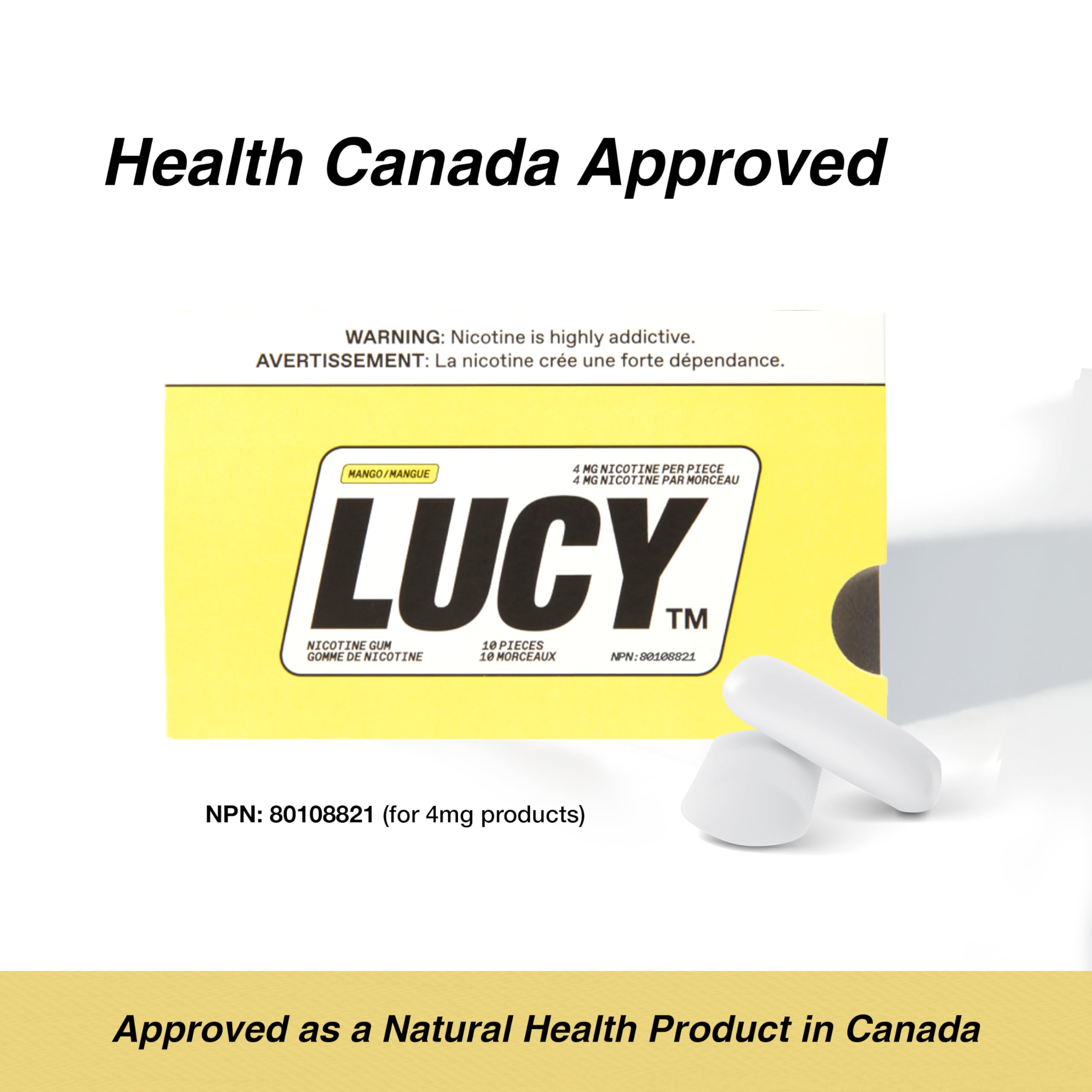 Lucy nicotine gum 4mg mango mockup with fruity aroma