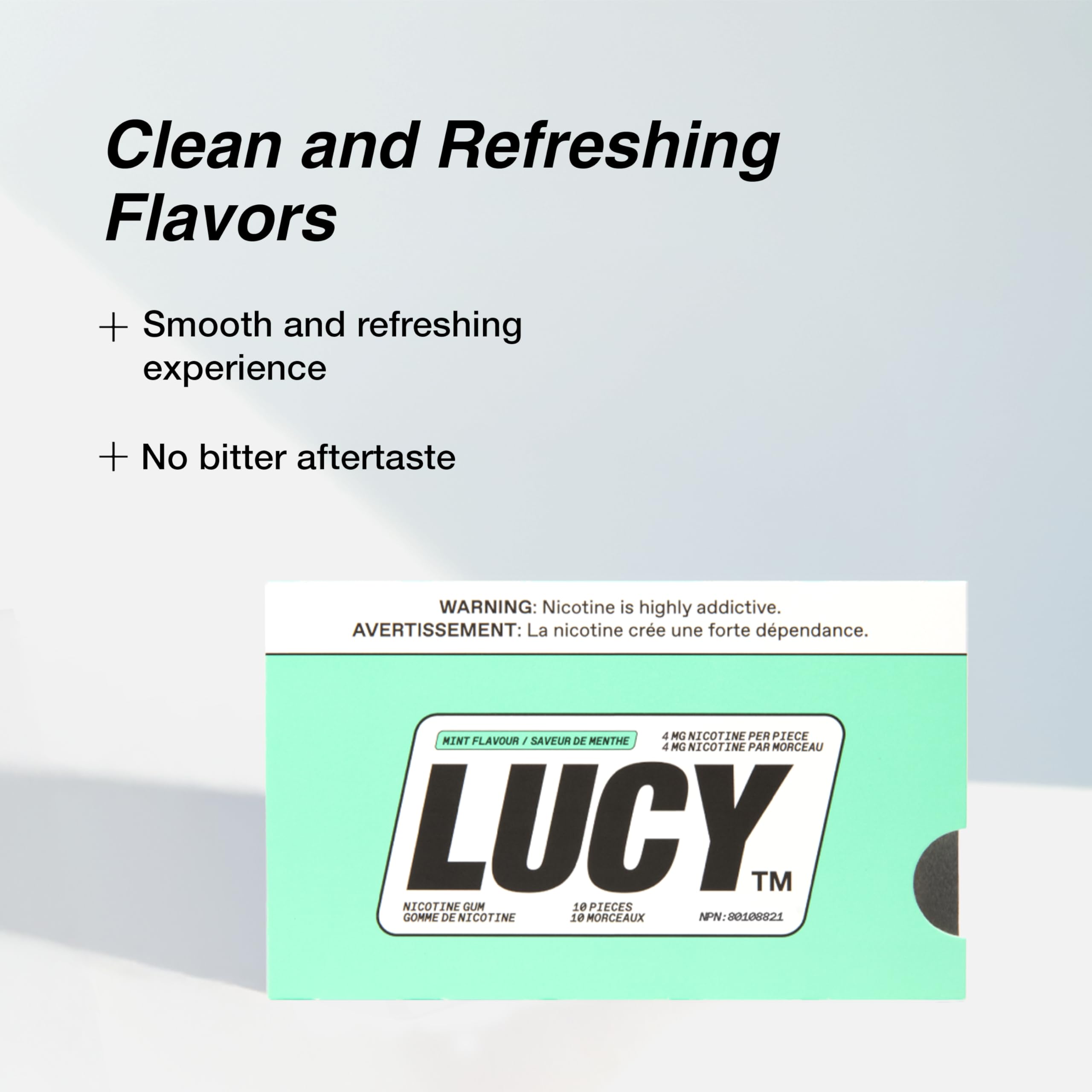 LUCY mint gum pack open with individual pieces visible