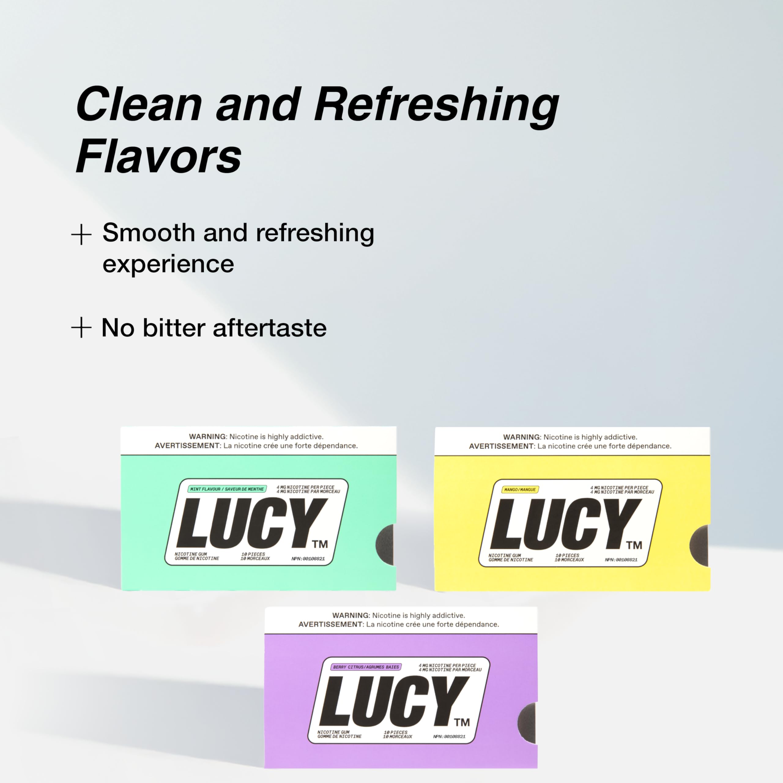 Lucy nicotine gum mint pack designed for quick relief while out