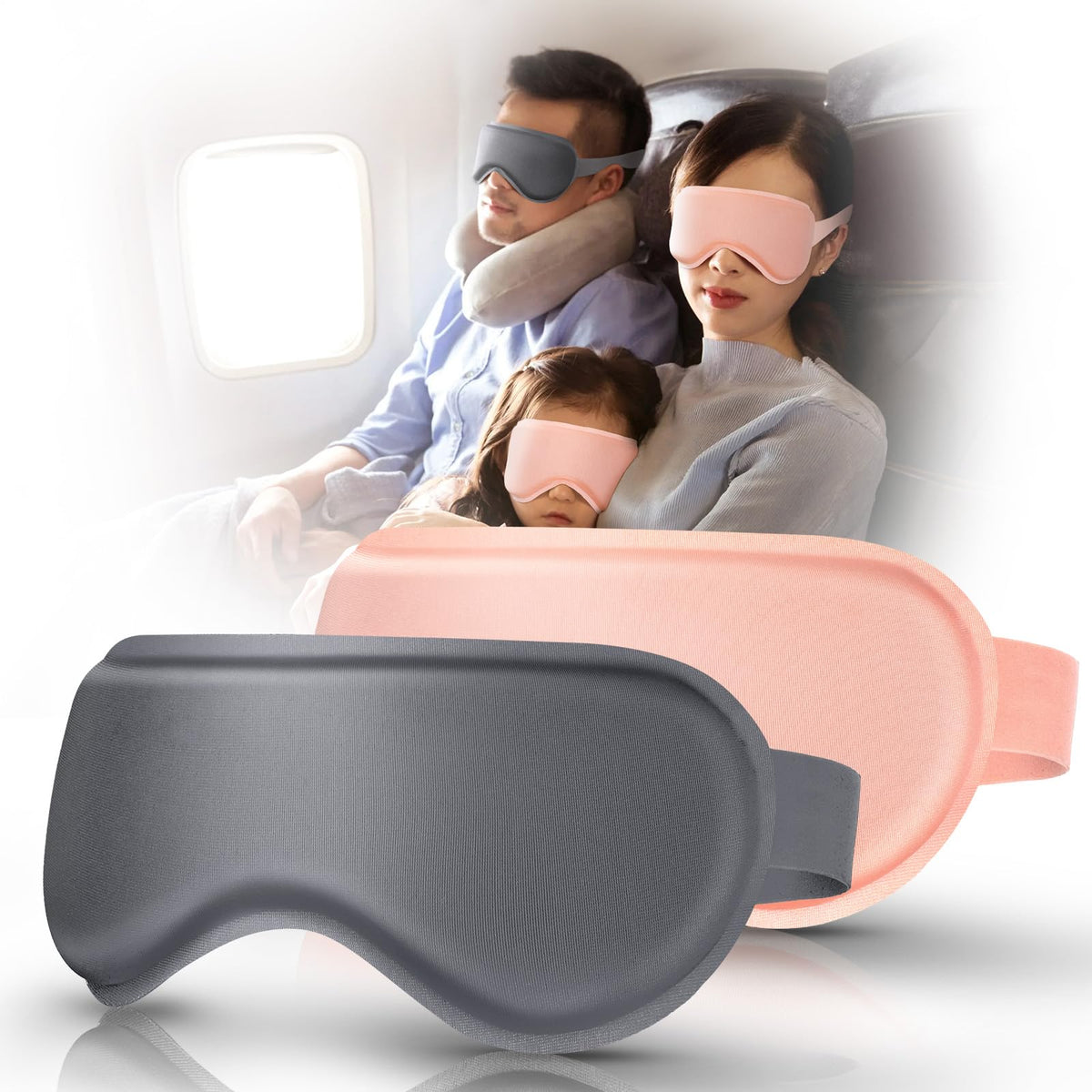 Luguiic two-pack gel cooling eye masks in pink and grey for restful sleep.