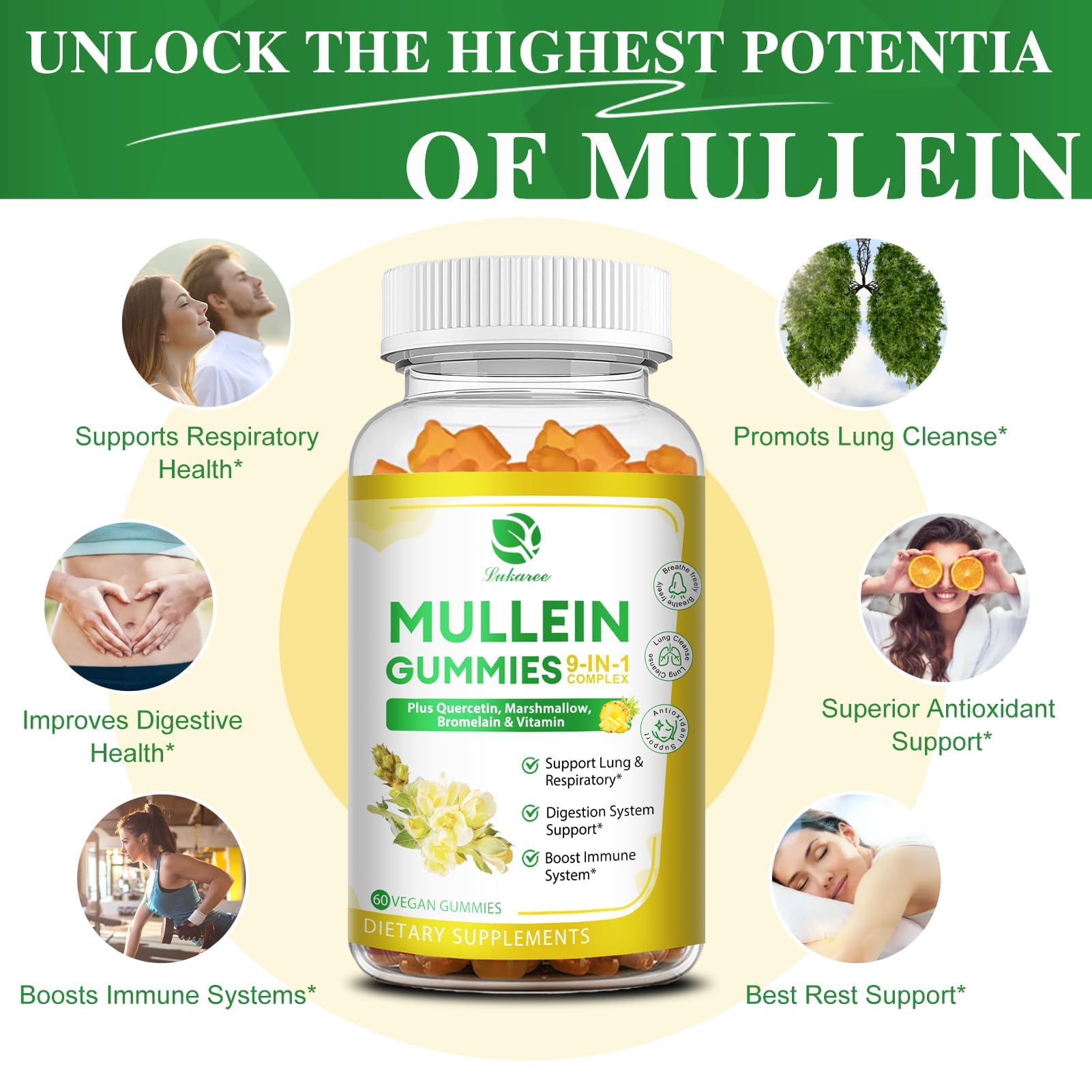 Lukaree ingredients list includes mullein, elderberry, marshmallow, and bromelain.