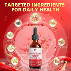 Lukaree Cayenne Pepper Drops label close-up highlighting the 8 in 1 blend.