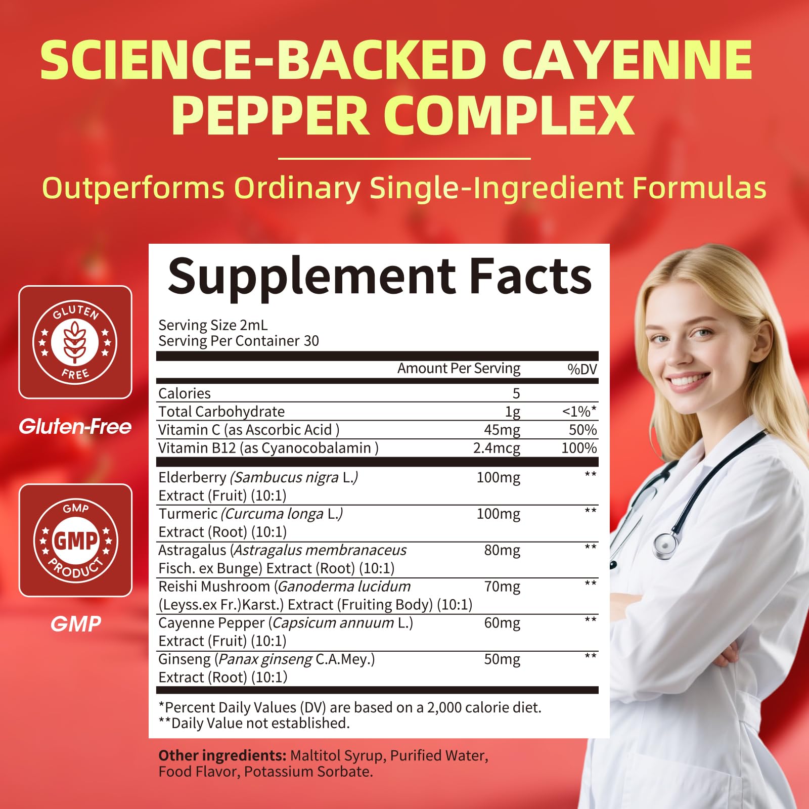 Lukaree Cayenne Pepper Drops graphic implying energy and metabolism support.