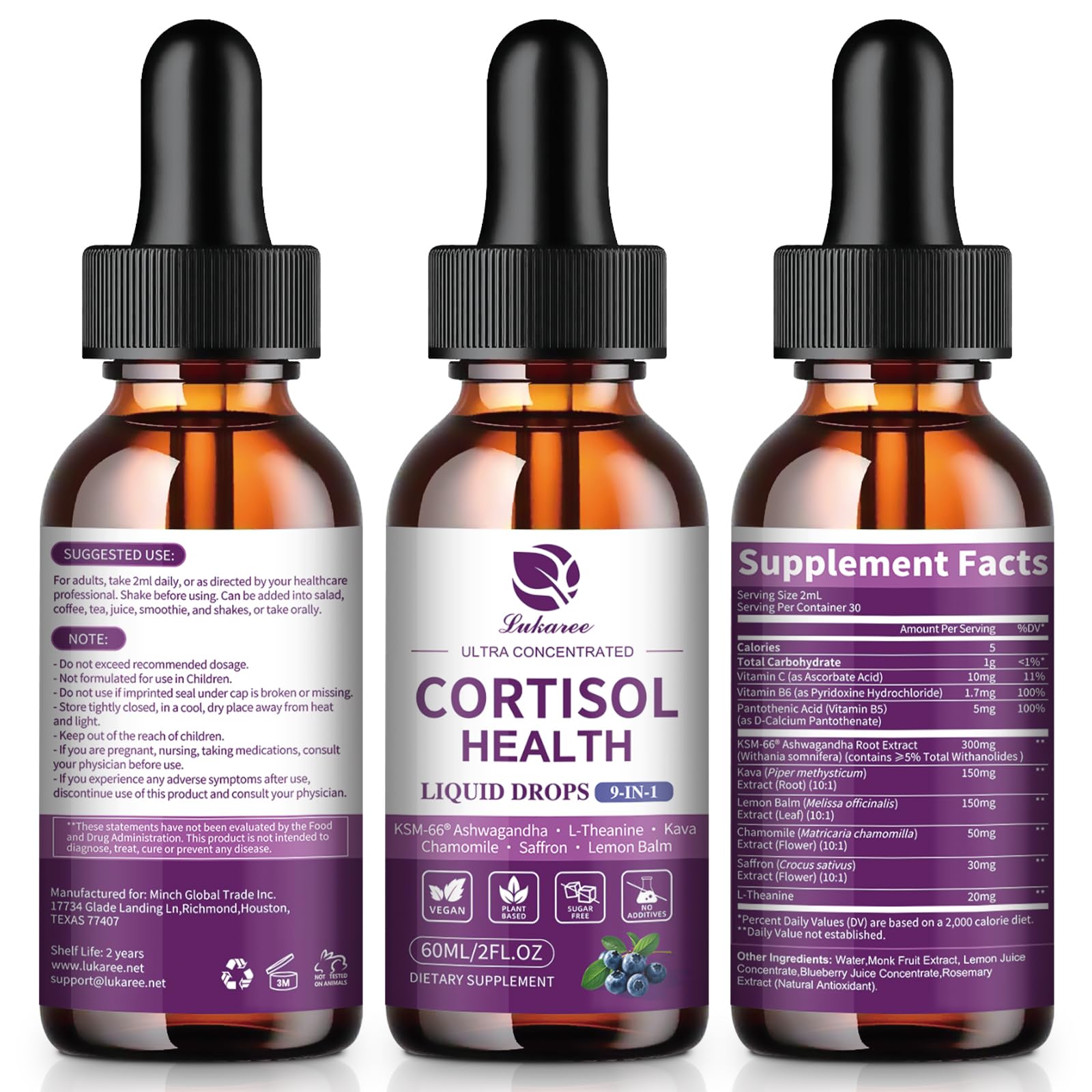 Vitamin C and B vitamins in Lukaree cortisol drops for nervous system support.