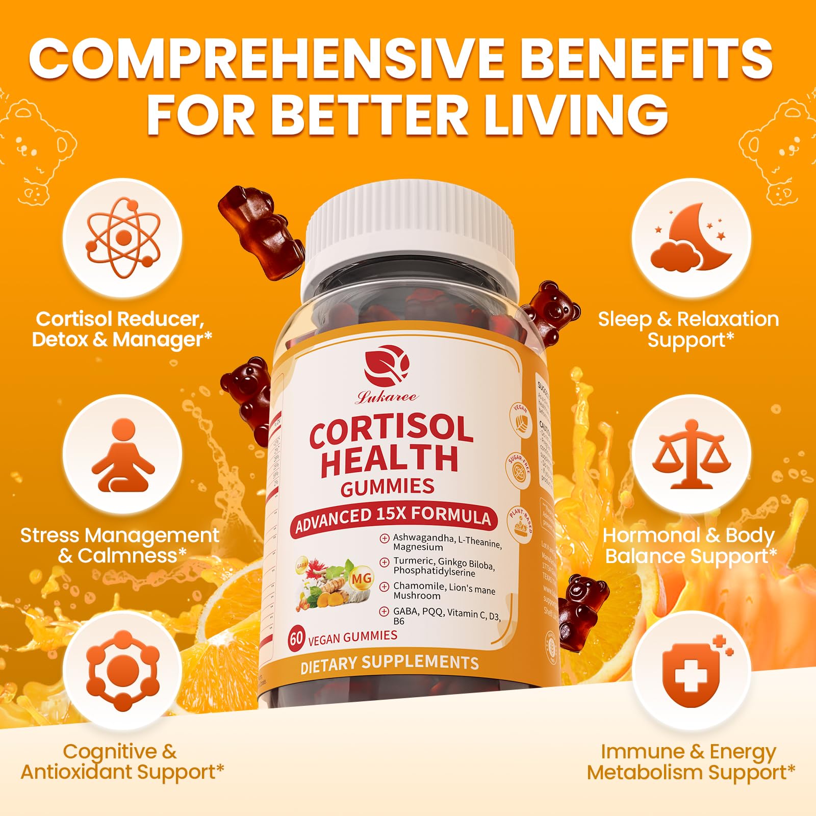 Lukaree Cortisol Gummies in hand for a calming moment.