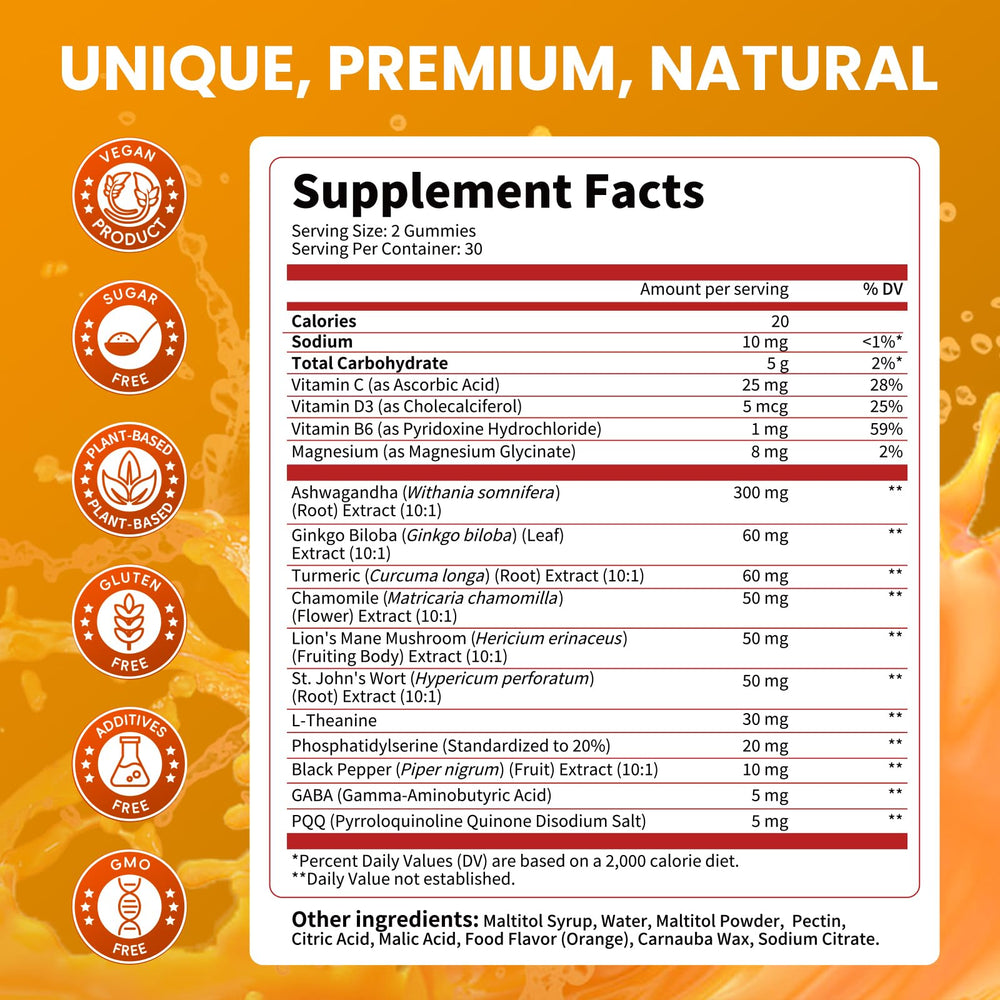 Lukaree Cortisol Gummies orange flavor bottle label close-up for wellbeing.