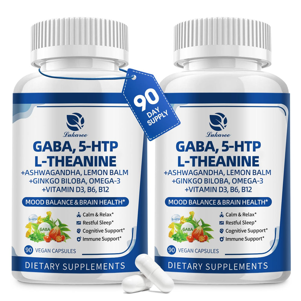 Lukaree GABA 750mg bottle close-up for calm evening routines