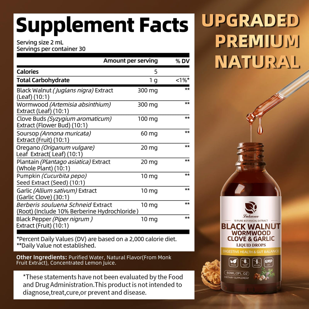 Lukaree ingredients label featuring soursop and clove for gut-friendly blends.