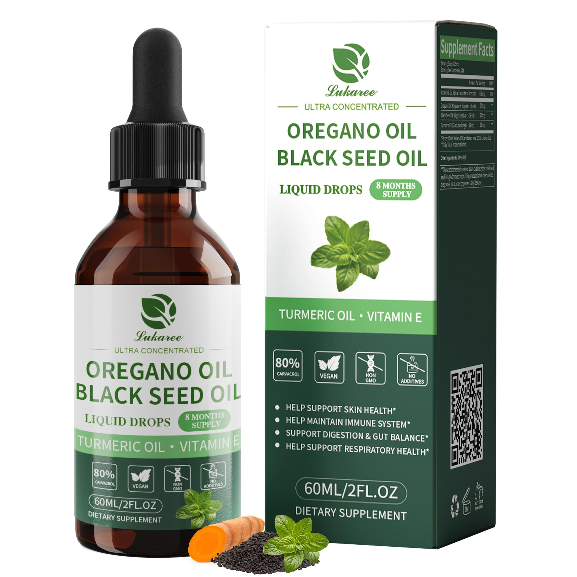 Lukaree Oil of Oregano with Black Seed Oil bottle pour for 4-in-1 daily blend
