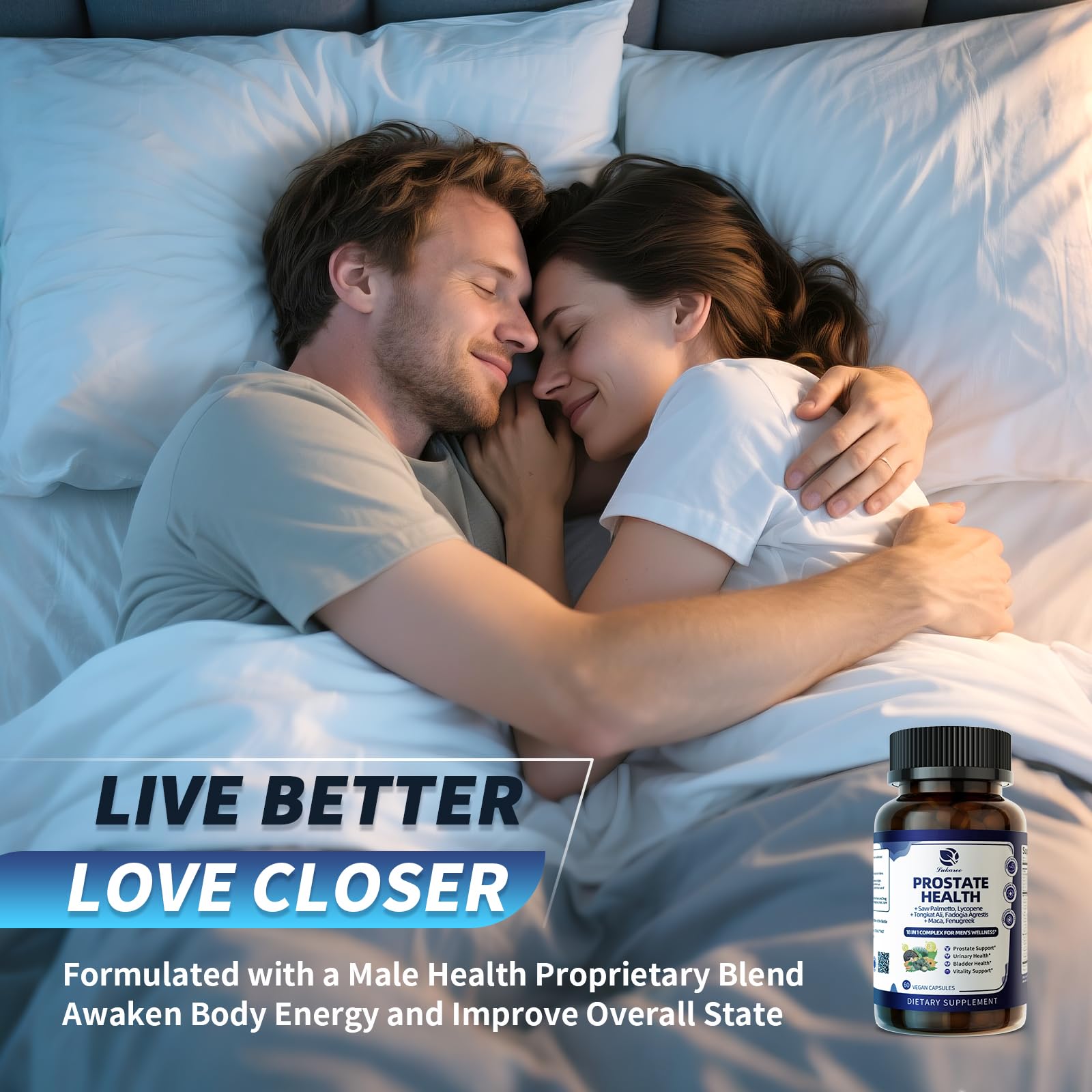 Lukaree Prostate Health lifestyle scene with capsules on table for daily wellness.