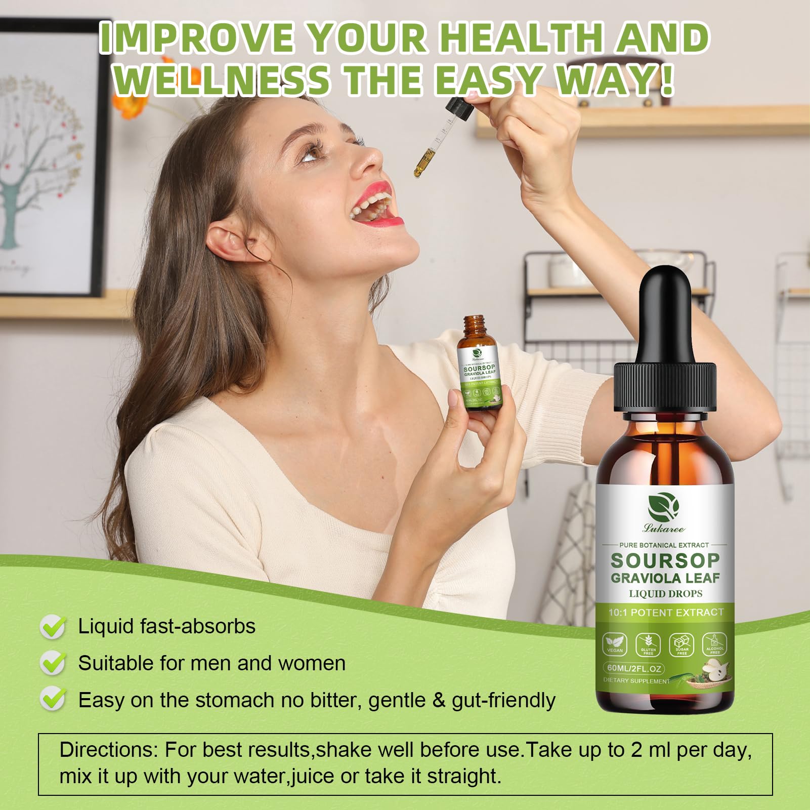 Alcohol-free Lukaree soursop leaves extract bottle on a clean surface