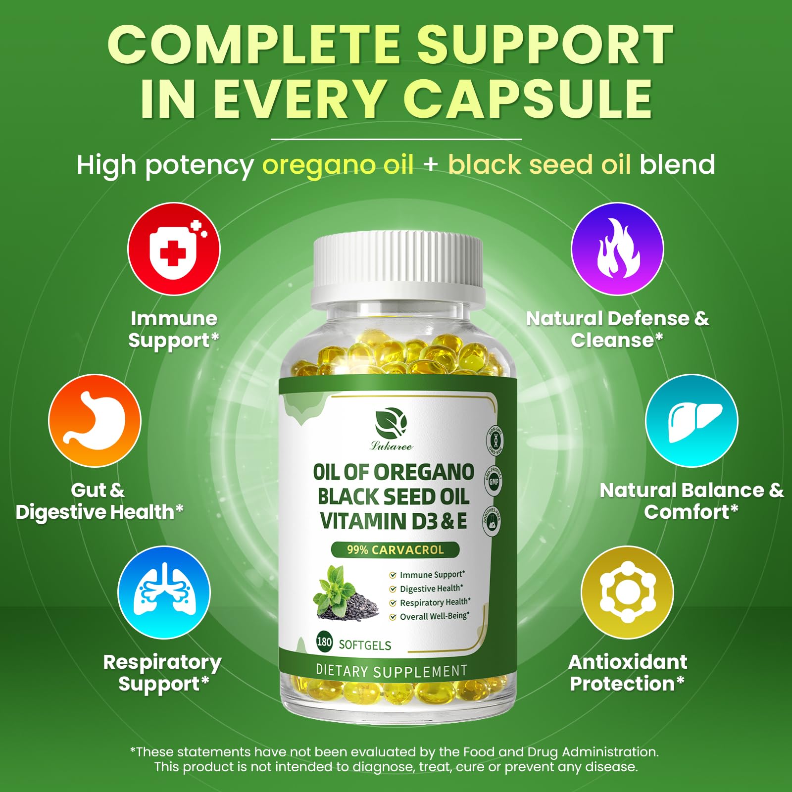 Lukaree vitamins D3 and E bottle highlights absorption support