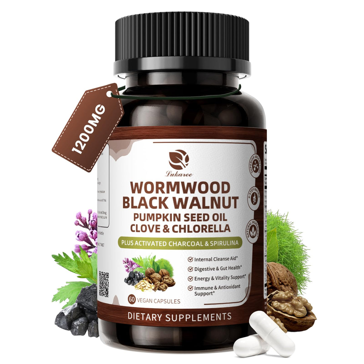 Lukaree Wormwood Black Walnut Cleanse bottle promoting digestive balance and daily wellness.