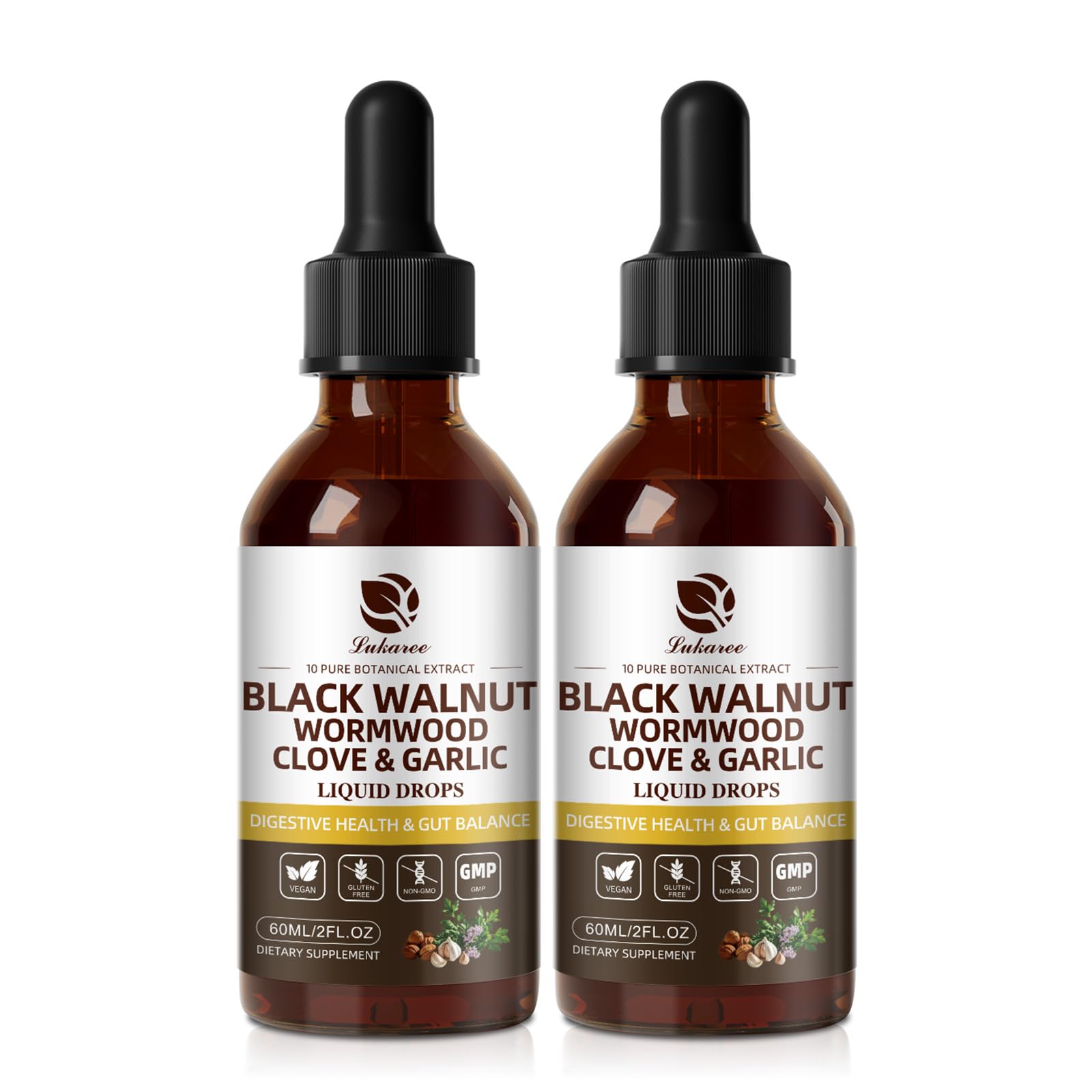 Lukaree Wormwood Black Walnut tincture bottle ready for on-the-go use