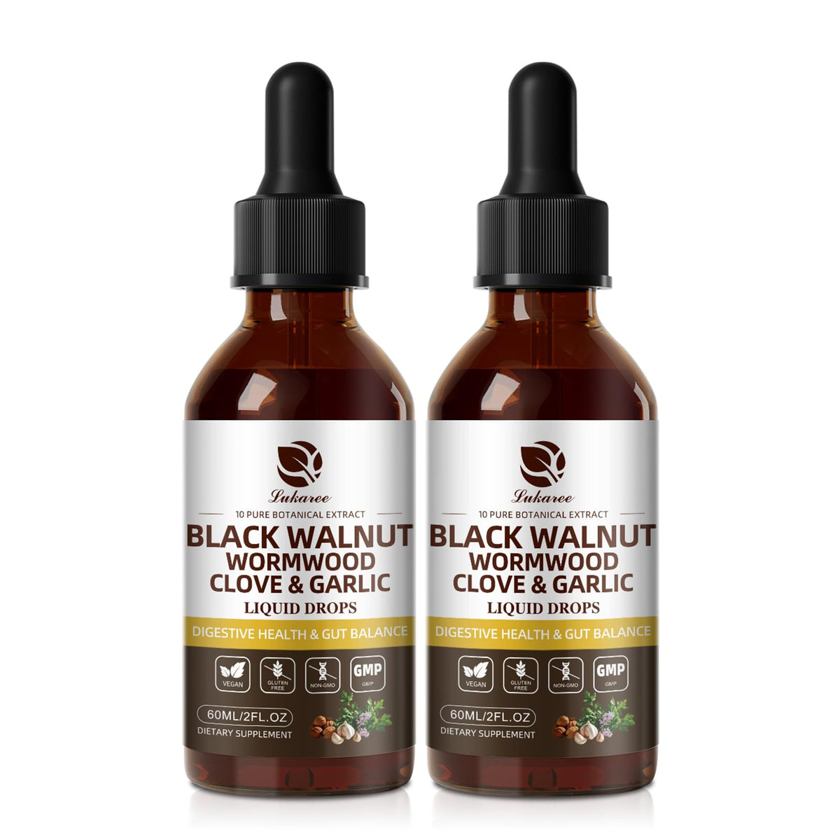 Lukaree Wormwood Black Walnut tincture bottle ready for on-the-go use