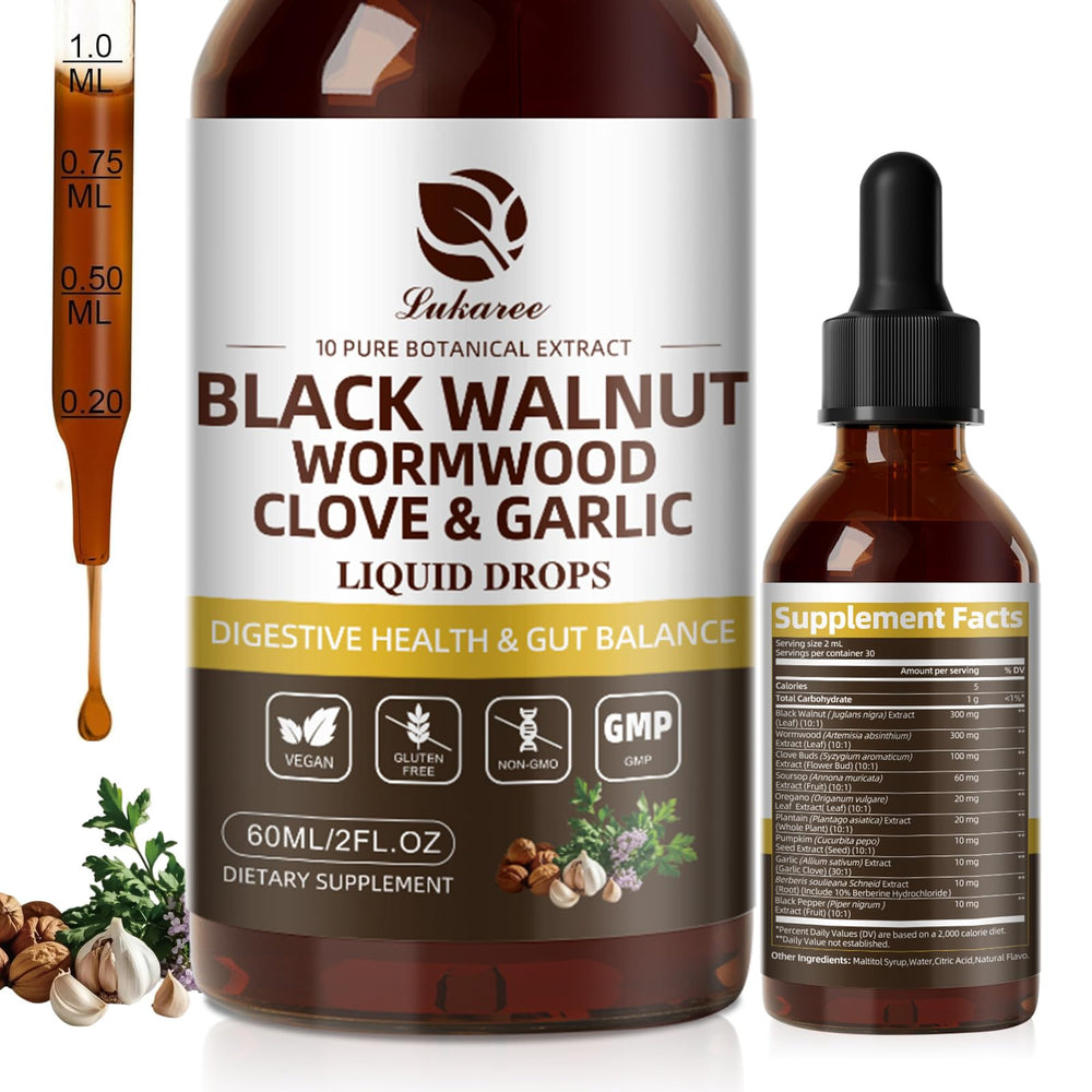 Lukaree Wormwood bottle with dropper for easy daily gut support.