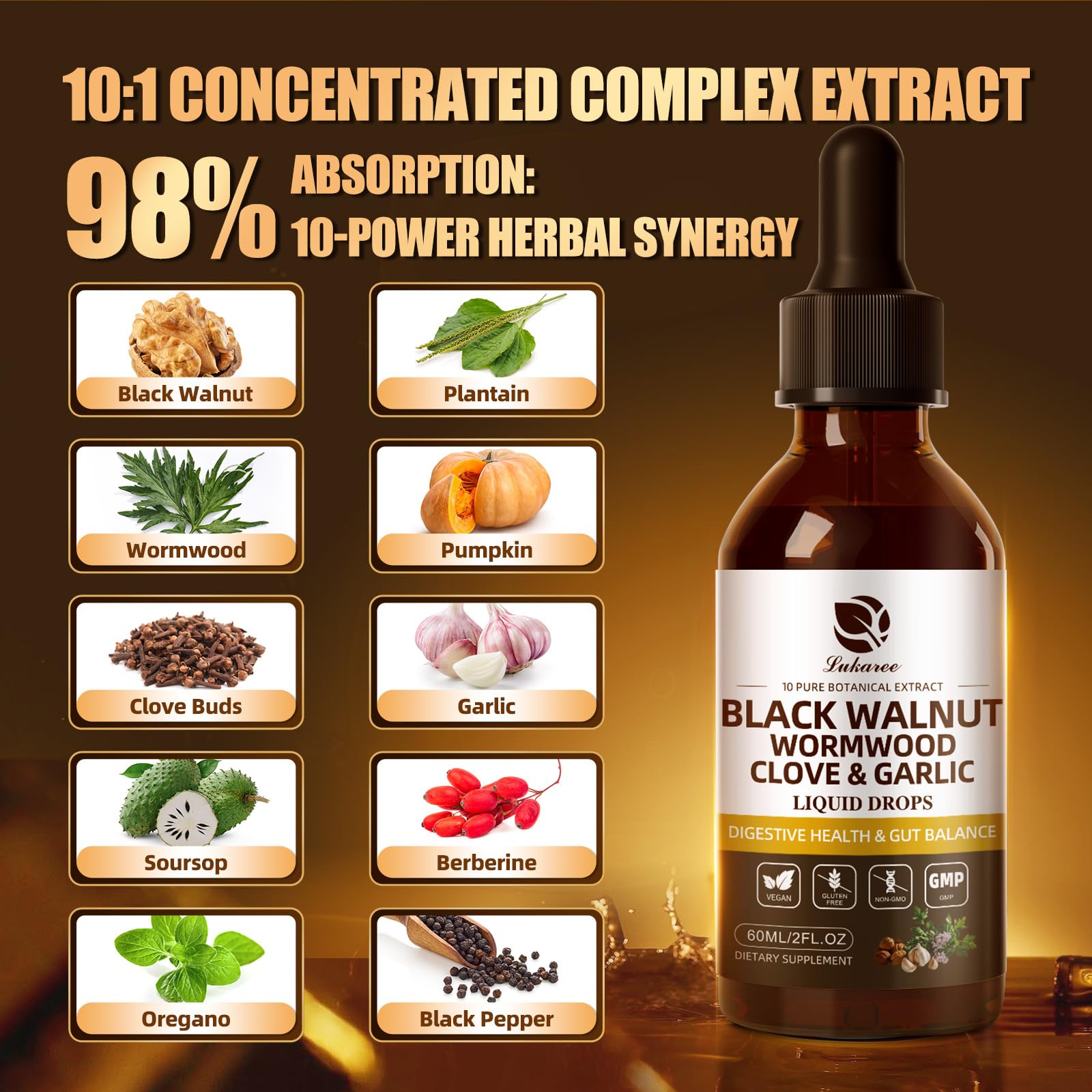 Lukaree tincture drops poured into a glass with visible label