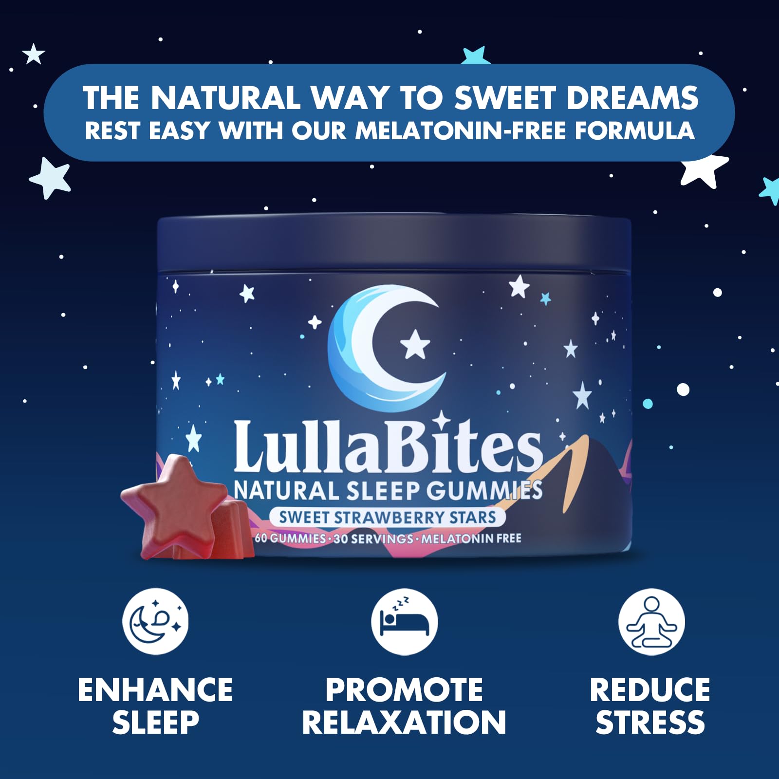 Close-up of 5-HTP and L-Theanine blend in LullaBites formula for natural calm.