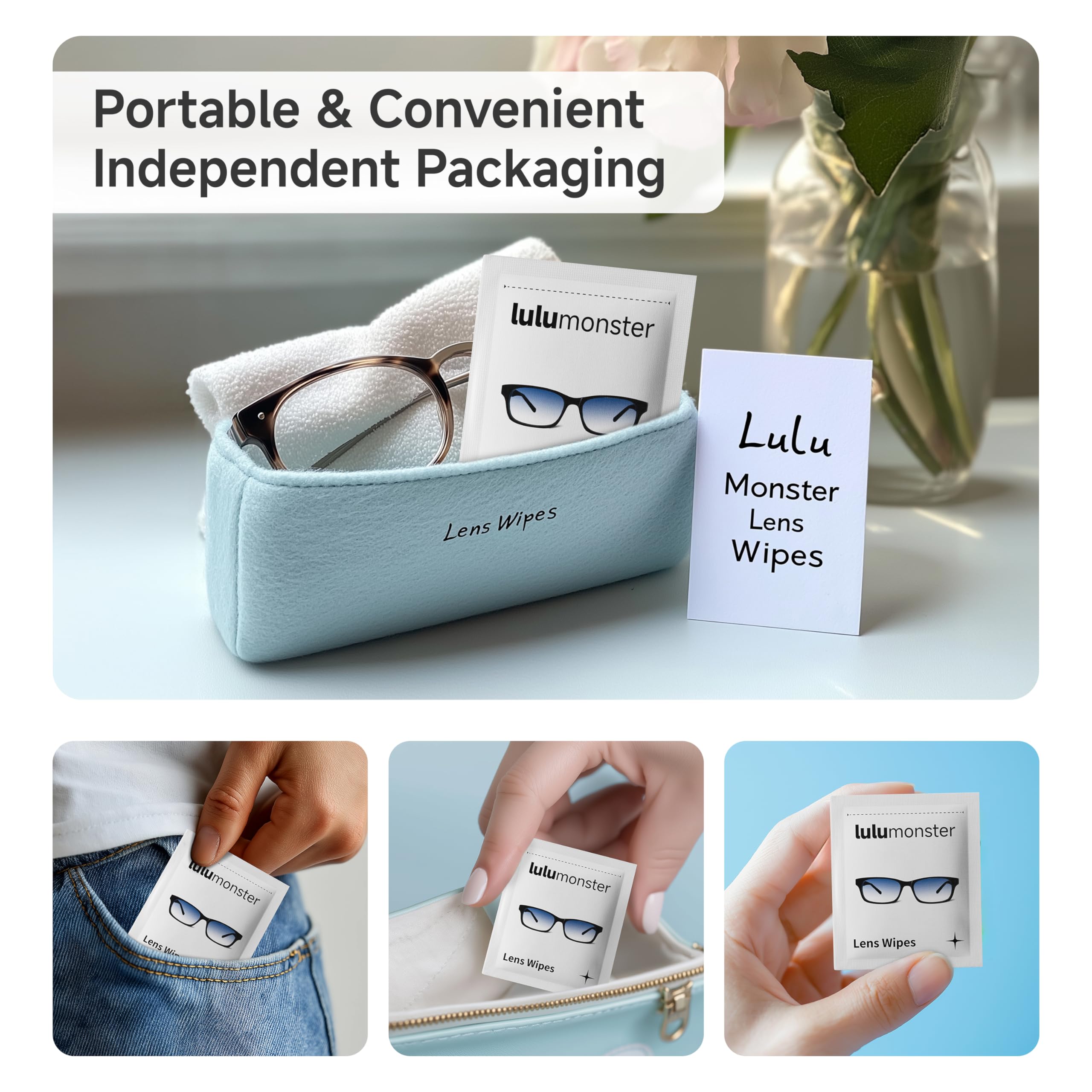 LULUMONSTER wipes safe on glass and plastic lenses and screens.