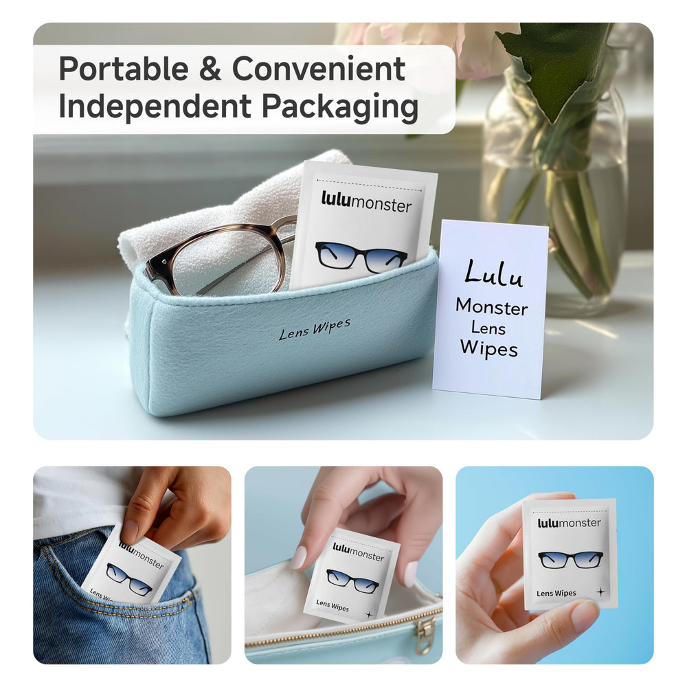 LULUMONSTER wipes safe on glass and plastic lenses and screens.