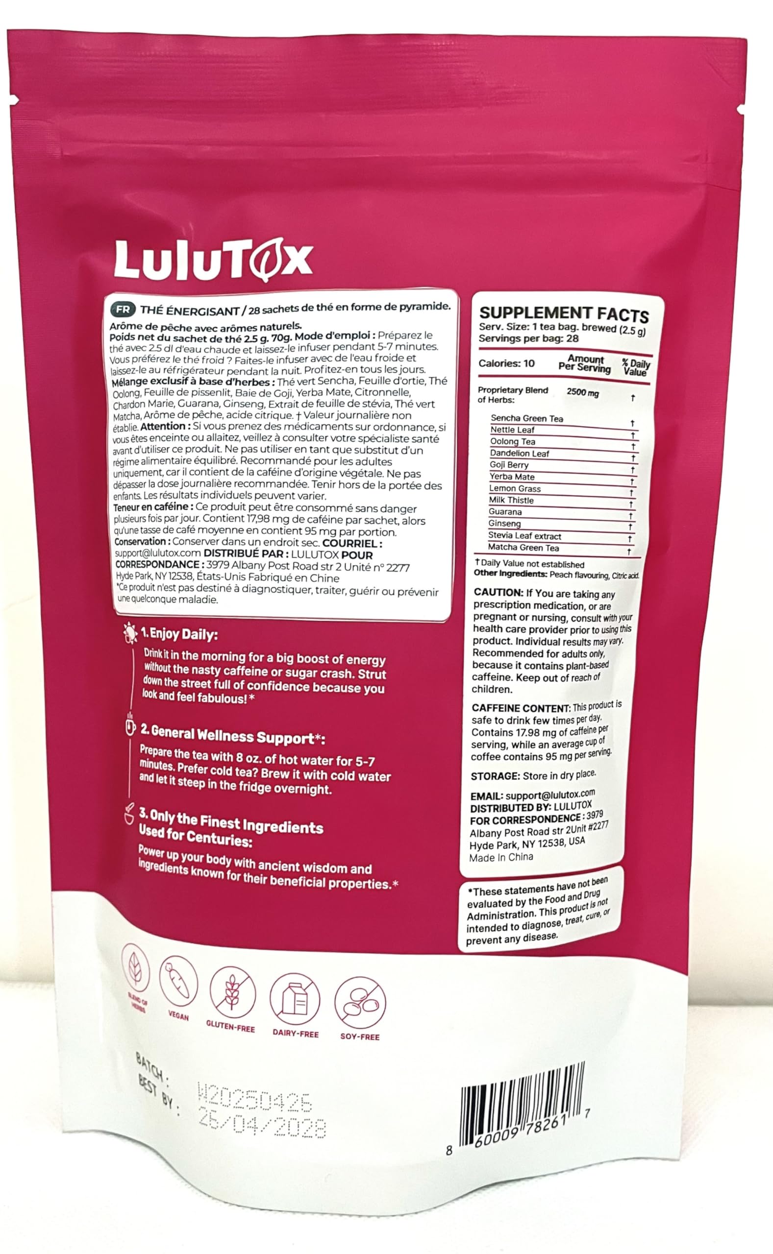 LULUTOX Detox Tea peach close-up showing flavor and aroma