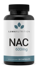 Luma Nutrition NAC 600mg bottle with capsules for antioxidant support.