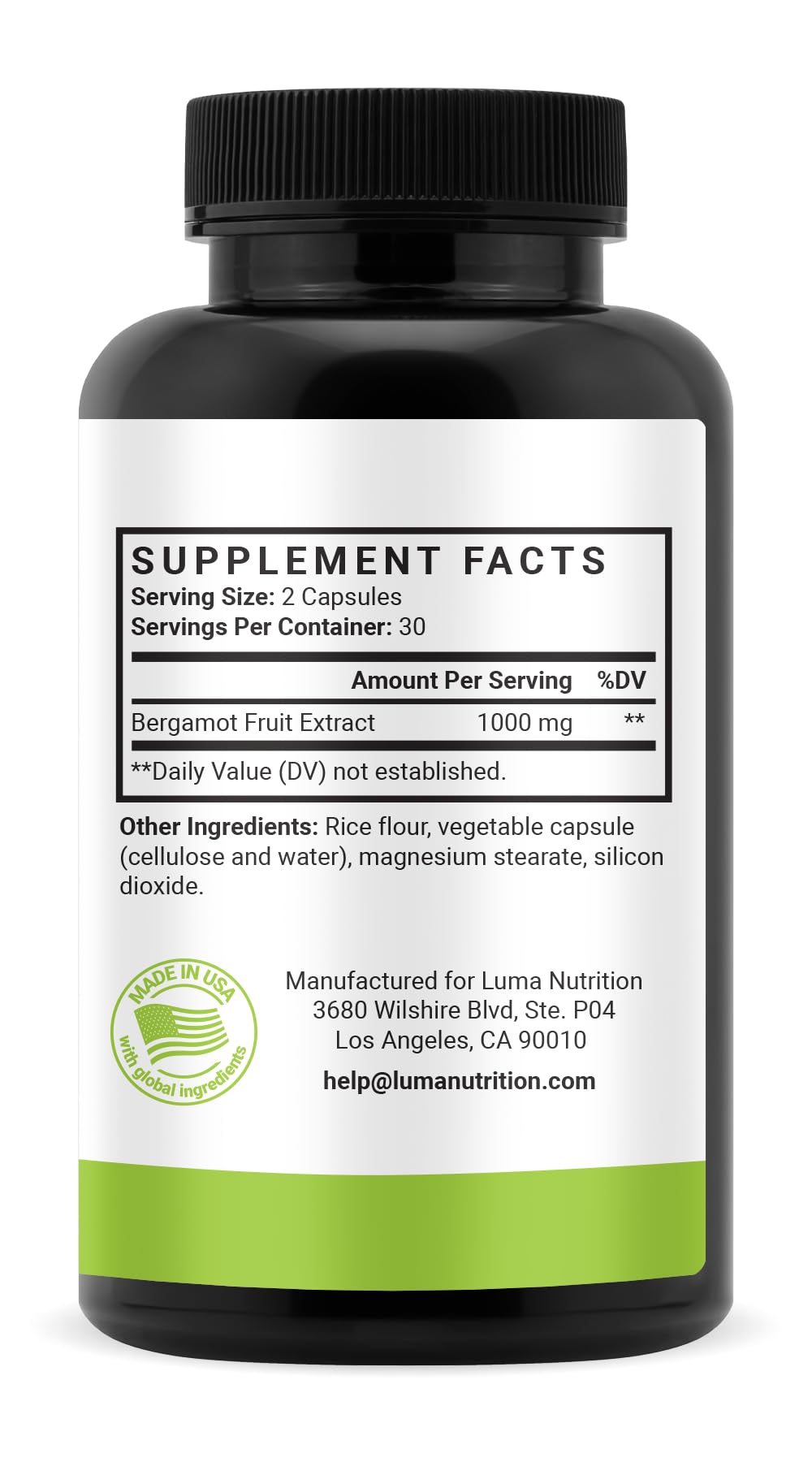 Luma Nutrition Citrus Bergamot 1000mg capsules for daily use.