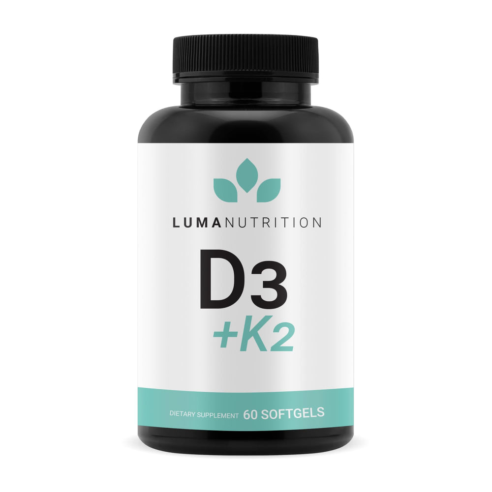 Luma Nutrition D3 + K2 bottle front with high-strength vitamin blend for bone support