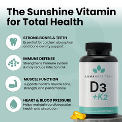 Close-up of Luma Nutrition D3 + K2 softgels for immune support