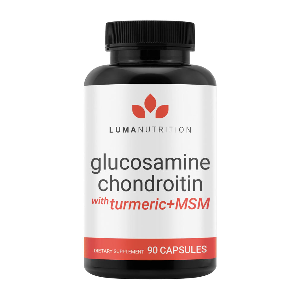 Luma Nutrition glucosamine-chondroitin-msm-turmeric-boswellia bottle supports active joint comfort