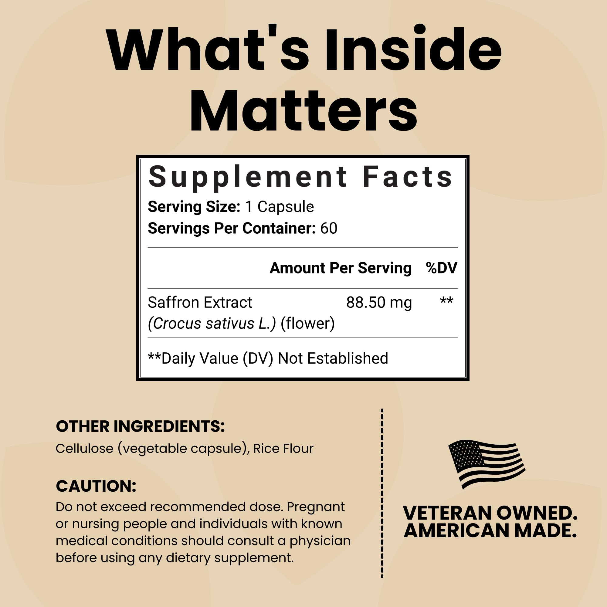 Luma Nutrition saffron capsule label showing USA-made, quality