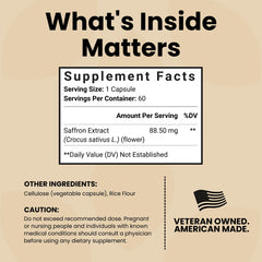Luma Nutrition saffron capsule label showing USA-made, quality