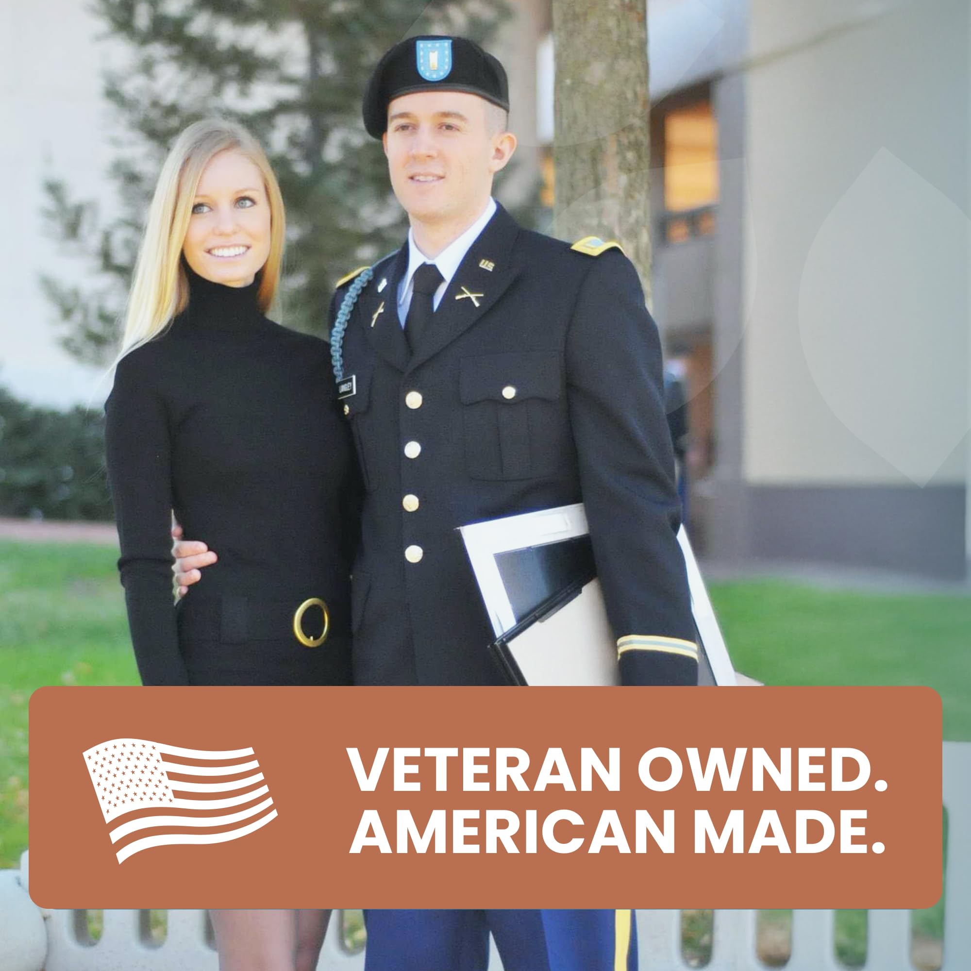 Veteran-owned brand badge with Luma Nutrition packaging.