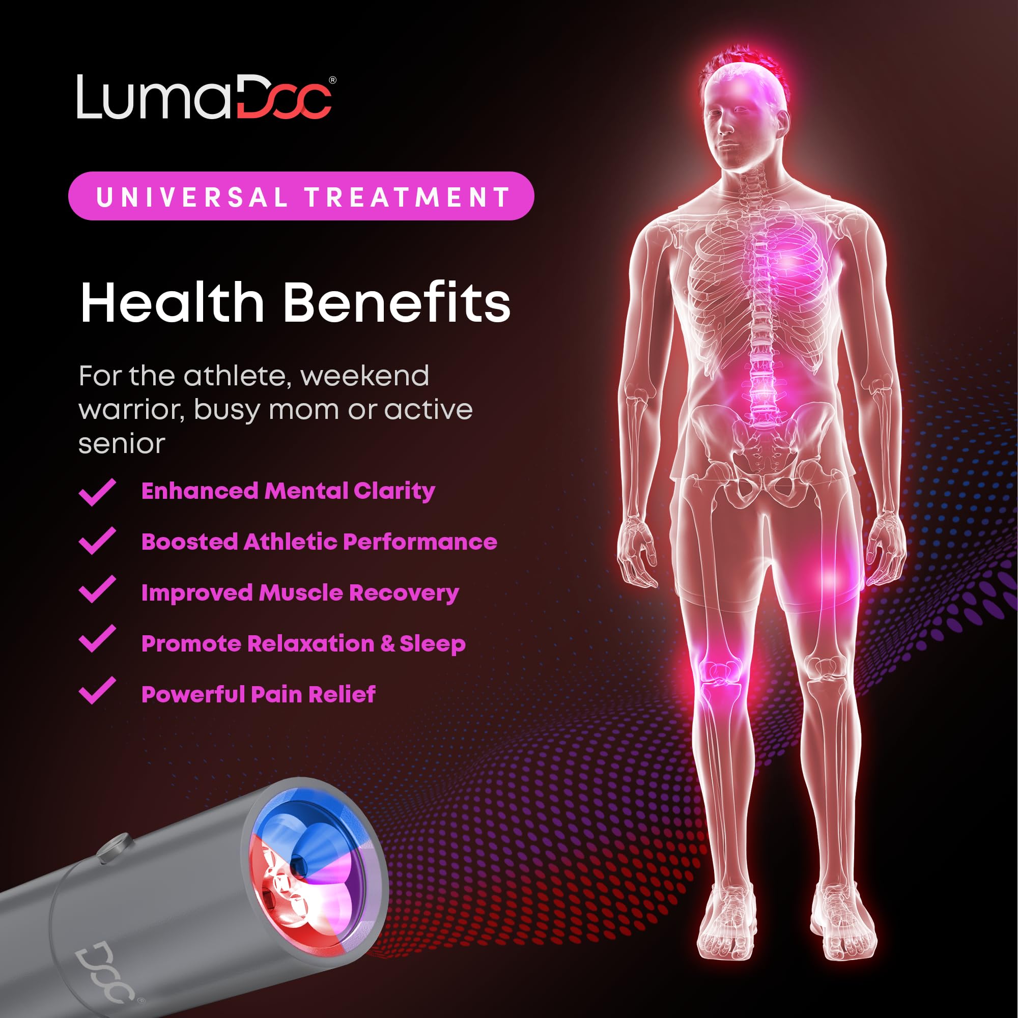 LumaDoc built‑in rechargeable battery enabling cordless sessions